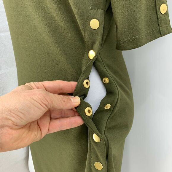 Haute Monde Snap Button Dress Womens M Medium Avocado Mid Sleeve Bodycon Stretch - Picture 7 of 11
